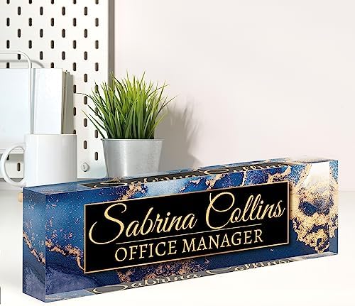Name Plate for Desk, Desk Name Plate Personalized, Office Decor for Women Men, Acrylic Desktop Accessories, Office Appreciation Gifts for Boss Social Workers Nurse Teacher Employee (Blue Coast B) by Spricoz