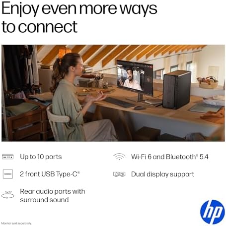 HP OmniDesk Desktop Computer Tower PC, AMD Ryzen 7 + 16 NPU Tops AMD Radeon 780M, PC Tower Computer Desktop for Business, Gaming&Home Office, 32GB DDR5 2TB SSD, Windows 11 Pro, RJ-45 - Image 5