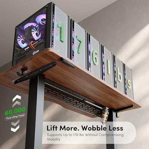 FEZIBO Electric Standing Desk with L-Shaped Crossbar & Cable Management System, 48 x 24 Inches Sit Stand up Desk, Adjustable Height Standing Desk for Home Office, Black Walnut - Image 7