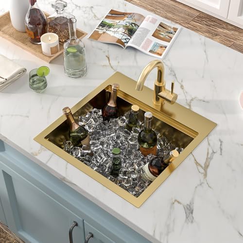 18"x18" Gold Bar Prep Sink Drop In Workstation with Faucet Combo - Image 2