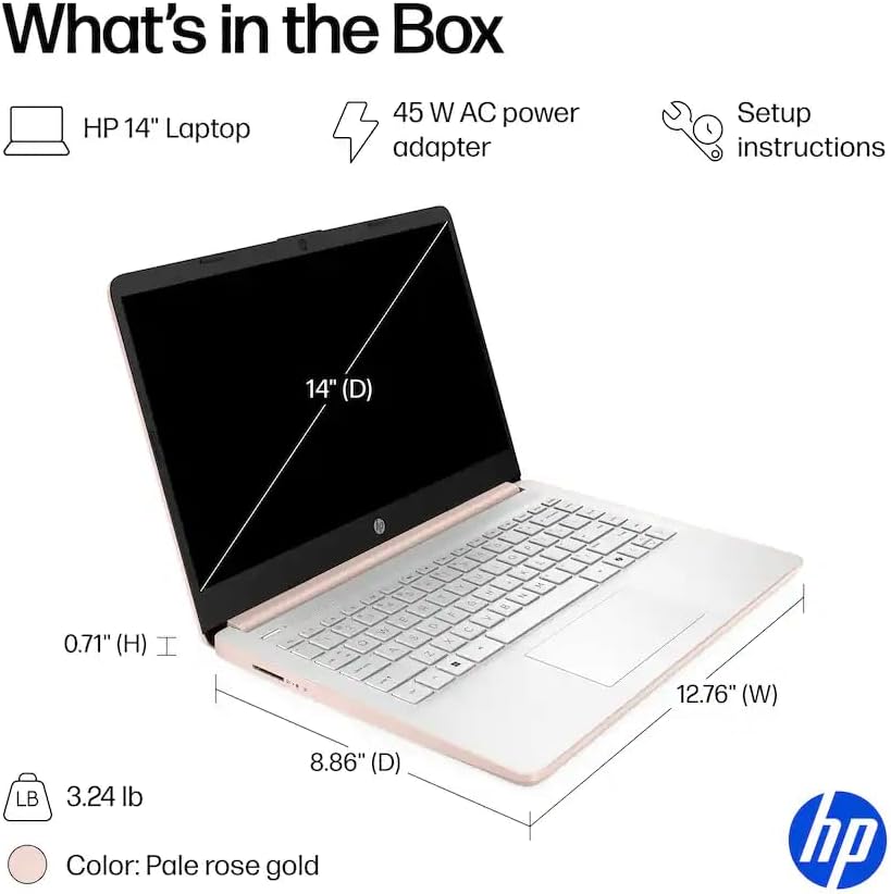 HP 14" Business & Student Laptop with 1-Year Office 365 & Copilot AI, 640GB Storage (128GB UFS+512GB PLUSERA Docking Set), 4GB RAM, Quad-Core Intel Processor, Windows 11 Home, Rose Gold - Image 5