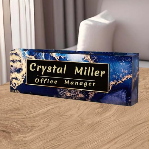 Office Desk Name Plate Personalized, Custom Plates for Desks on Acrylic Glass, Decor Nameplate, Accessories, Personalized Gift Boss Coworkers (Black Marble),(731) by MXZLBY
