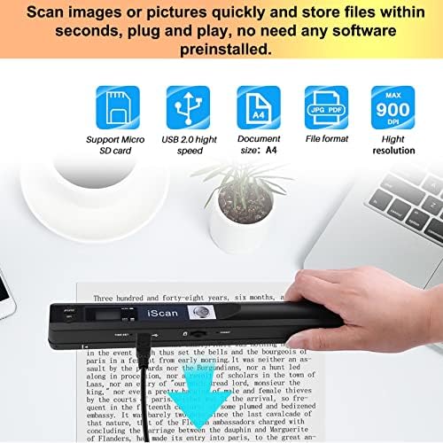 Portable Handheld Scanner Included 16G SD Card, Wand Scanner for A4 Documents Pictures Pages Texts Receipts Books Up to 900DPI, JPG/PDF Format Selection, Uploads Via USB Cable, No Driver - Image 2