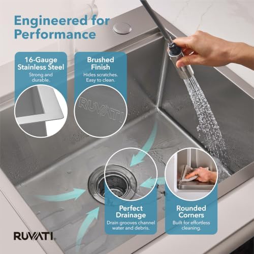 Ruvati 25x22-in 16-Gauge Workstation Drop-in Kitchen Sink - RVH8023 - Image 6