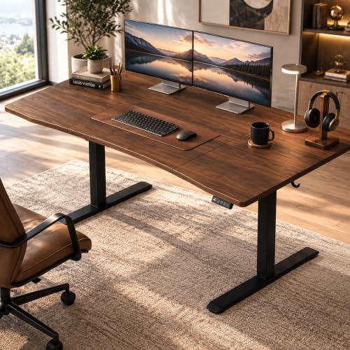 Grandder 63x32 Electric Standing Desk, Curved Walnut Desktop - Image 2