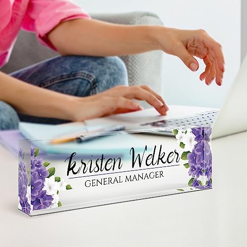 Custom Name Plate for Desk, Desk Name Plate Personalized, Office Decor for Women, Acrylic Desktop Accessories, Office Appreciation Gifts for Boss Social Workers Nurse Teacher Employee(Purple Flowers) - Image 6