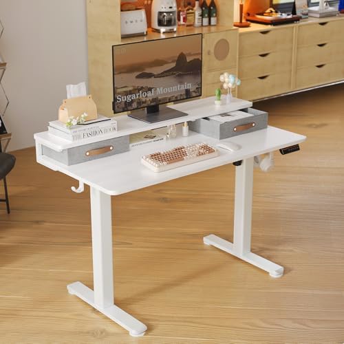Seang Electric Standing Desk with 2 Drawers, 55 Inch, White - Image 2