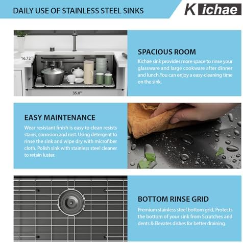 Kichae 32 x 17 Undermount Kitchen Sink Stainless Steel 16 Gauge Workstation - Image 6