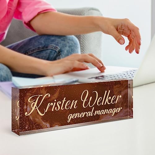 Name Plate for Desk, Desk Name Plate Personalized, Office Decor for Women Men, Acrylic Desktop Accessories, Office Appreciation Gifts for Boss Social Workers Nurse Teacher Employee (Deep Red) - Image 6