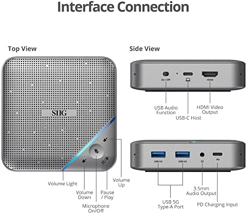 SIIG USB-C Mini Dock with Conference Speaker, 4K HDMI, 85W PD, JU-DK0S11-S1 - Image 3