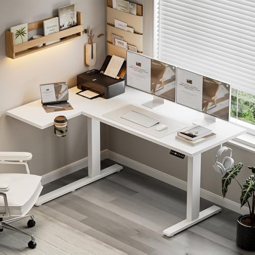 Muvai 71" L Shaped Standing Desk with Cable Tray, Reversible,White - Image 2