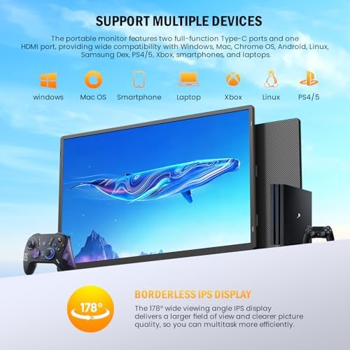 16" 16:10 1200P FHD Portable Monitor 360° Rotating Stand Laptop Extender - Image 7