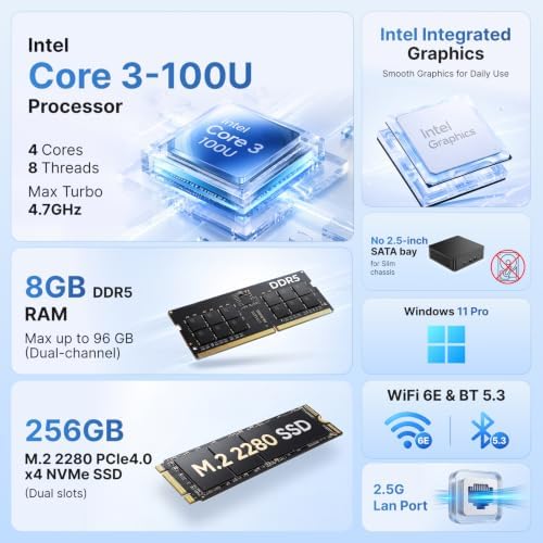 ASUS NUC 14 Pro NUC14RVKI3 Mini PC, Core 3 100U, 8GB DDR5, 256GB SSD - Image 3