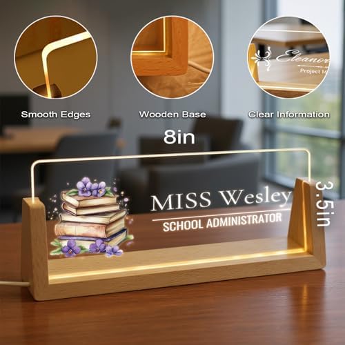 Custom Name Plate for Desk with Light Up Acrylic & Wooden Base - Personalized Office Sign for Teacher, Boss, Coworker - Employee Appreciation Gift for Educators Professionals - Image 5