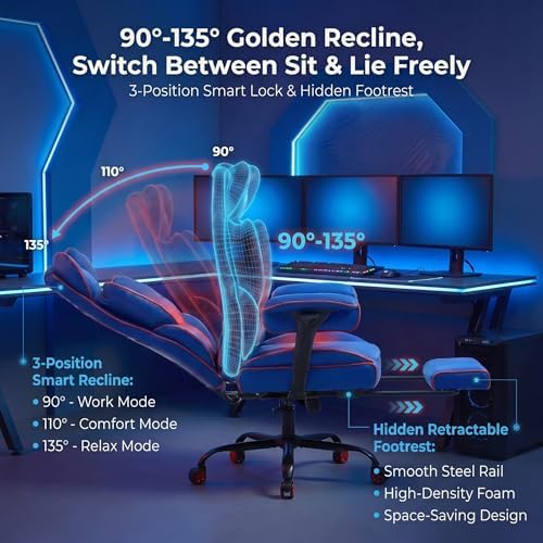 Big and Tall Gaming Office Chair 400lbs - Heavy Duty Ergonomic Computer Desk Chair with Footrest, Adjustable Armrests, High Back PU Leather with Racing Style (Blue/Red) - Image 5