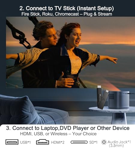 Miroir Mini Projector, Home HD Projector with Built-in Speaker, Auto Focus, Keystone Correction, Portable for Outdoor Movies, Compatible with Smartphone, TV Stick, Laptop, HDMI, USB - Image 5