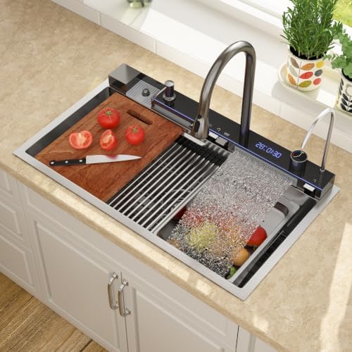 Lordear 33 Inch Drop In Smart Kitchen Sink with Waterfall Faucet - Image 2