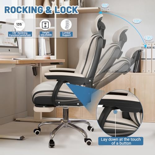 Executive Computer Chair Home Office Desk Chair,Adjustable Angle, Ergonomic Adjustable Height PU Leather Chairs with Cushions Armrest for Long Time Seating-High Office Chair with Footrest - Image 6