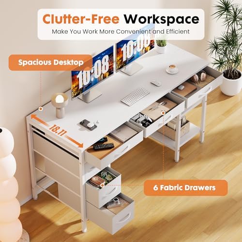 Sweetcrispy 47" Computer Desk with 6 Fabric Drawers & Storage Shelves - Image 6