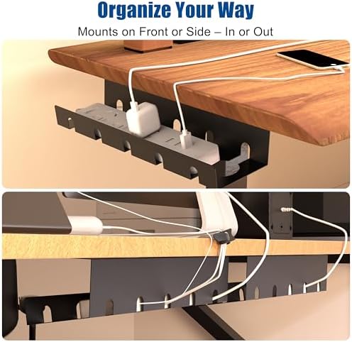 2 Pack 17" Under Desk Cable Management Tray, Metal Wire Management Standing Desk Cord Organizer Power Strip Holder with Cable Ties and Clips for Home Office, Black - Image 6