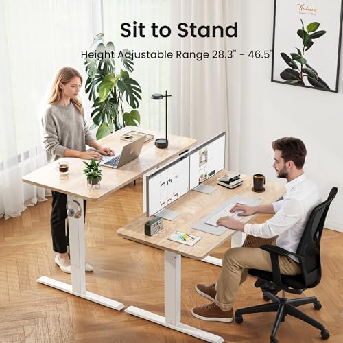 DESINO Standing Desk, 48 × 24 Inches Electric Height Adjustable, Sit and Stand Up, Computer Office Desk with Splice Board, White Frame/Oak TOP - Image 5