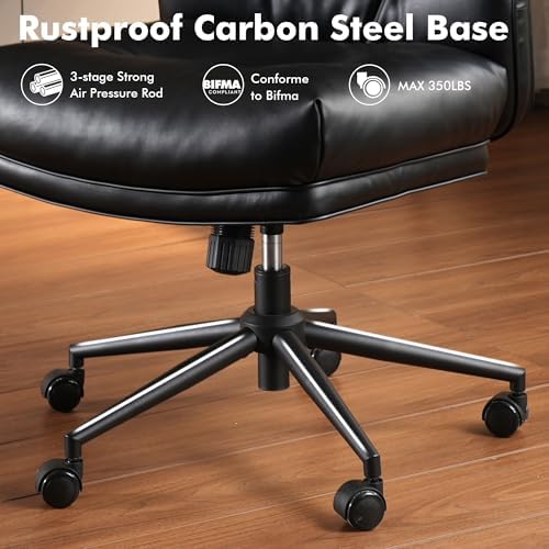 High Back Executive Office Chair with Comfortable Deep Seat,Black PU Leather Modern Office Chair,Ergonomic Big and Tall Computer Desk Chair with Lumbar Support(Black) - Image 6