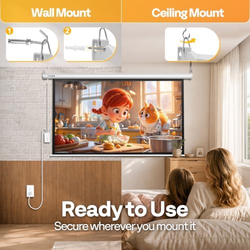 VIVOHOME 84 Inch 16:9 Motorized Projector Screen, White - Image 6