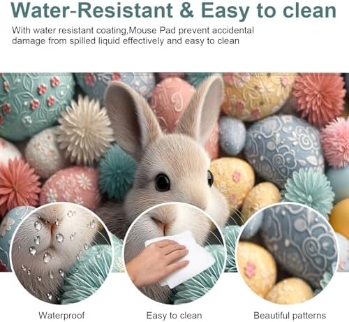 Easter Bunny Gaming Mouse Pad 31.5"x11.8" Large Extended Pad Desk Mat Anti-Slip Rubber Base & Durable Stitched Edges for Gamers Smooth Mouse Pad Writing Surface for Desk Office/Home - Image 5