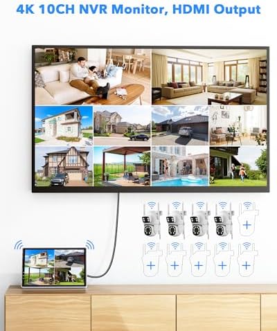 Camcamp Wireless Security Camera System with 10.1" Monitor, Dual Lens PTZ CCTV Camera Security System, 10CH Expandable 4K NVR,Auto Tracking, No Subscription for Outdoor Indoor, 5G & 2.4G WiFi - Image 6