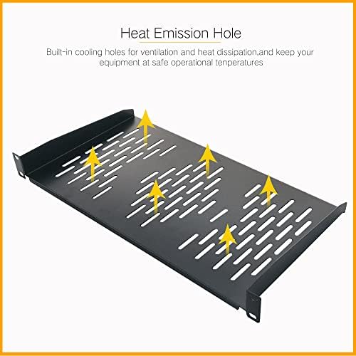 RIVECO 2PCS 1U Rack Shelves, 19” Cabinet Mount 1 U Tray Vented Cantilevers for Computer Case Shelf Mounting, 10 Inches 25CM Depth, Black - Image 3