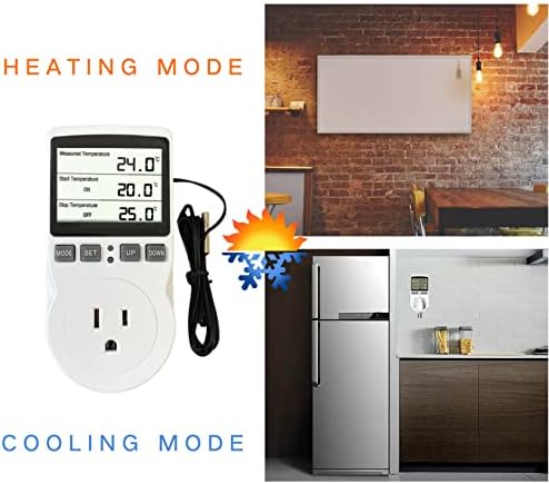 Plug in Thermostat Temperature Controller Heavy Duty Digital Thermostat Outlet Plug Heating Cooling Mode Countdown Timer - Image 2