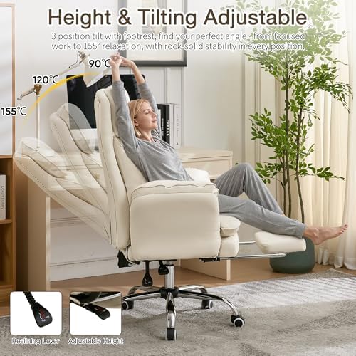 JOMEED Cloud Cross Legged Office Chair with Footrest,Flip Armrest,Beige - Image 6
