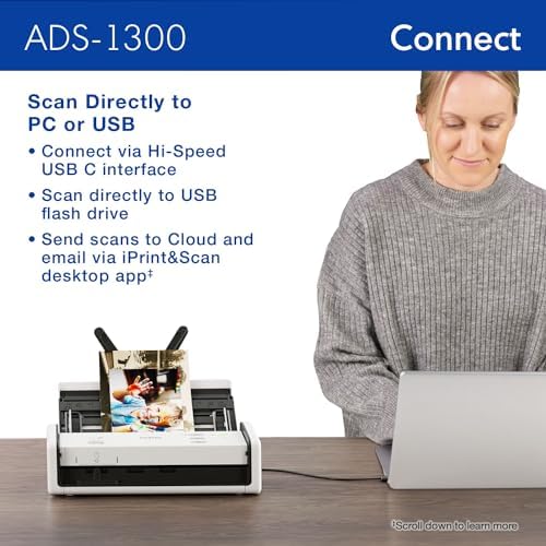 Brother ADS-1300 Compact Desktop Scanner | Scan Speeds of Up to 30ppm | Single Pass Double-Sided Scanning - Image 6