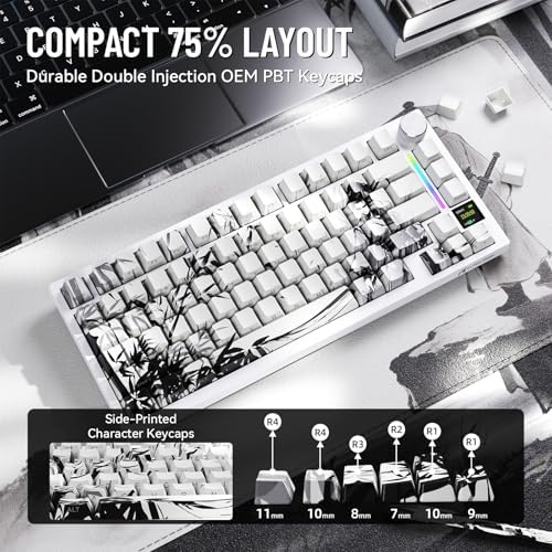 MAMBASNAKE Attack Shark X820 Ultra Wireless Mechanical Keyboard with TFT Smart Display&Knob,75% Bluetooth/2.4GHz/USB-C Keyboard,Gasket-Mounted Linear Switch with Coiled Cable,for Win/Mac, Ink Samurai - Image 7