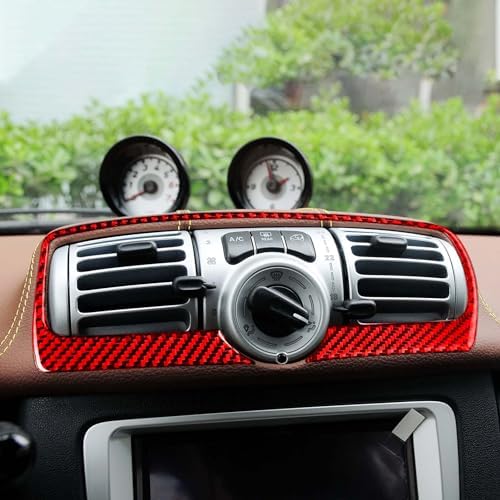 Car Dashboard Central AC Climate Control Panel A/C Vent Outlet Sticker Real 3K Red Carbon Fiber Decoration Interior Accessories Trim Compatible with Benz Smart Fortwo 2011 2012 2013 2014 2015 - Image 3