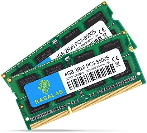 RASALAS 8GB Kit (2 x 4GB) PC3-8500 DDR3 1066 Mhz 1067 MHz 8500s SODIMM RAM Laptop Memory Upgrade for Notebook 204PIN 1.5V Memory by Rasalas