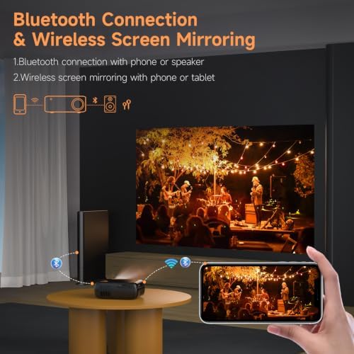Mini Video Projector with WiFi Bluetooth, Native 1080P Portable Movie Projector, Compatible with SmartPhone, TV Stick, PS5, Laptop HDMI USB for Home Theater Indoor Outdoor Movies - Image 3