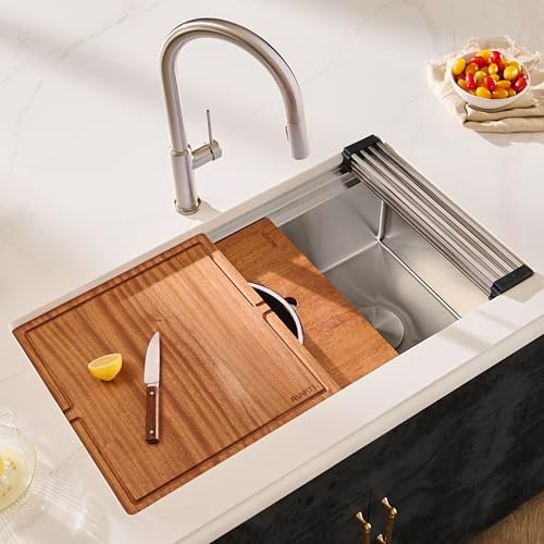 Ruvati 33-in Stainless Two-Tier Workstation Kitchen Sink - RVH6222ST - Image 2