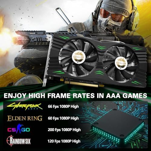 SURALLOW RX 580 Graphics Card 8GB 2048SP, GDDR5, 256 Bit, Pc Gaming Video Card, 3*DP, HDMI, PCI Express 3.0 with Freeze Fan Stop for Desktop Computer GPU for Gaming PC - Image 7