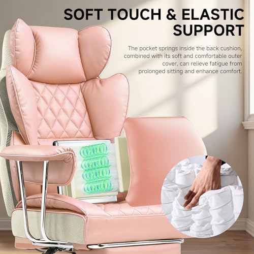 COMHOMA Big and Tall Office Chair, High Back Leather Gaming Chair with Footrest, Executive Ergonomic Office Chairs with Pocket Spring Lumbar Support and with Outward Fixed Soft Armrests - Image 4