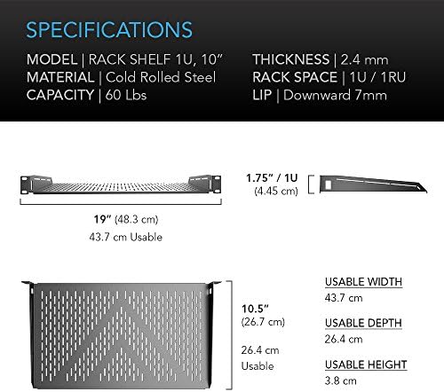 AC Infinity Vented Rack Shelf 1U, 10" Deep for 19" Servers & Racks - Image 2