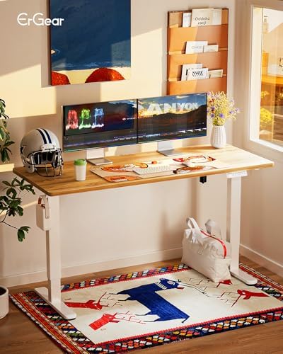 ErGear Height Adjustable Electric Standing Desk, 55 x 28 Inches Sit Stand up Desk, Memory Computer Home Office Desk, Light Vintage Brown - Image 2