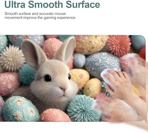 Easter Bunny Gaming Mouse Pad 35.4"x15.7" Large Extended Pad Desk Mat Anti-Slip Rubber Base & Durable Stitched Edges for Gamers Smooth Mouse Pad Writing Surface for Desk Office/Home - Image 6