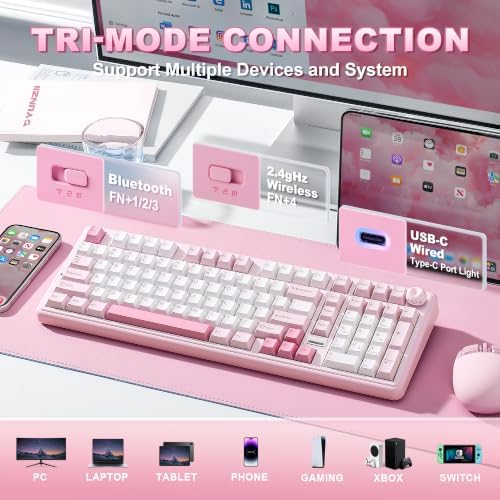 YUNZII B98 PRO 96% Wireless Mechanical Keyboard(Pink, Milk Switch) - Image 3