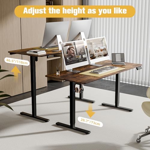 63"x28" Standing Desk, Height Adjustable Sit-Stand Home Office, Brown - Image 4