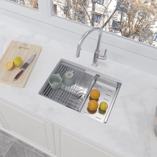 24 Inch Undermount Kitchen Sink 16 Gauge Stainless Steel Ledge Workstation Sink Round Corners Deep Single Bowl Kitchen Sinks with Accessories 24"x19"x10" - Image 2
