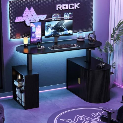 HSH Electric Standing Desk with Storage Cabinet Black 60" Home Office Desks - Image 6