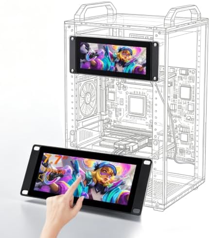 AISHICHEN 7.84 Inch 1280×400 Touch Screen Rackmount Monitor, 2U Rack Mount LCD Touch Display Built‑in Speakers for DeskPi RackMate T0/T1/T2/T0 Plus/T1 Plus/TL1 Server Cabinet & 10‑Inch Server Rack by AISHICHEN