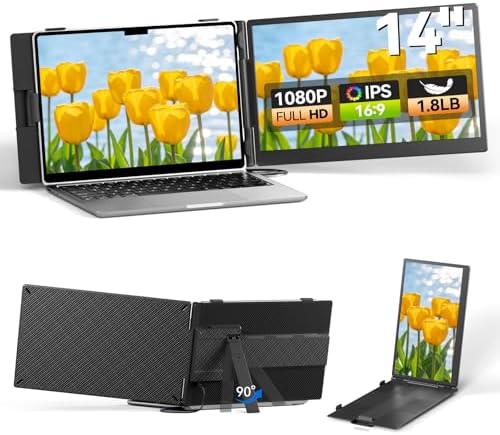 Laptop Screen Extender 14", FHD 1080P Portable Monitor for Laptop, Light Monitor Extender Plug&Play, IPS Display Computer Monitor for Laptop 13-17” (Screen Length: 11.81"-16.14") for Travel Work by DZVW