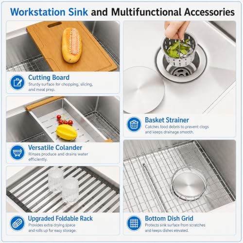 30" X 18" Undermount Kitchen Sink Offset Drain with Workstation - Image 6
